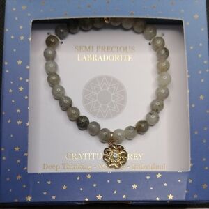 Labradorite Bracelet with Gold tone Charm